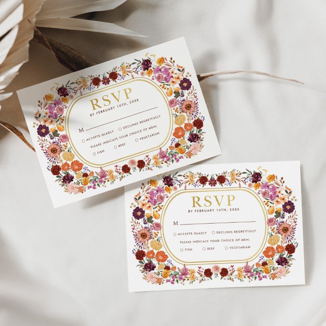 Bright Boho Fall Wildblume Wedding RSVP Card Karte (Von Creator hochgeladen)