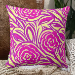Bright Boho Floral Swirl Wasserfarbe Kissen<br><div class="desc">Heissrosa - lila und gelbes Blumenmuster</div>