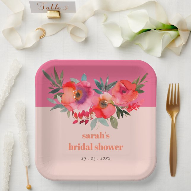 Bright Boho Hot Pink Orange Brautparty Pappteller (Hochzeit)