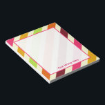 Bright Boho Stripes Personalisiert Notepad Notizblock<br><div class="desc">Ein Notizblock mit rosa, orangefarbenen, gelben, bordeauxfarbenen und grünen Streifen in diagonaler Richtung. Personalisieren Sie Ihren Namen in Rosa.</div>