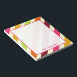 Bright Boho Stripes Personalisiert Notepad Notizblock<br><div class="desc">Ein Notizblock mit rosa,  orangefarbenen,  gelben,  bordeauxfarbenen und grünen Streifen in diagonaler Richtung. Personalisieren Sie Ihren Namen in Rosa.</div>