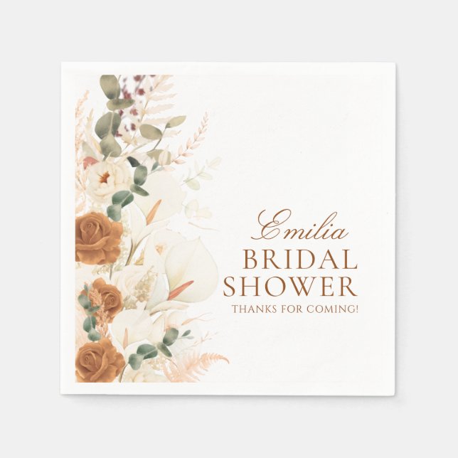 Bright Boho Terracotta Floral Bridal Shower Serviette (Vorderseite)