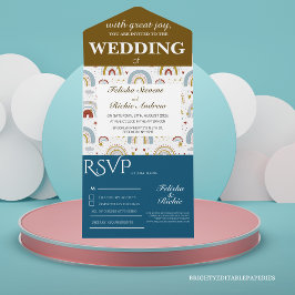 Bright Boho Terracotta Rainbows Wedding All In One Einladung