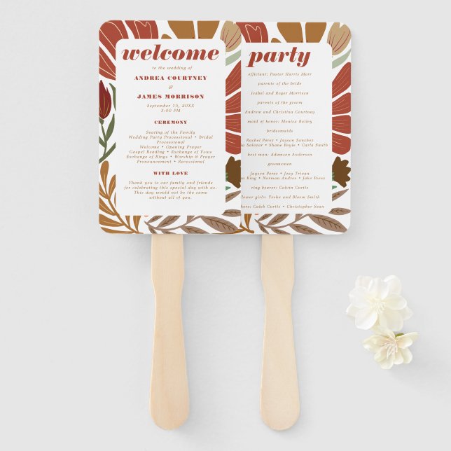 Bright Bold Boho Terracotta Floral Wedding Fächer (Vorne und Hinten)