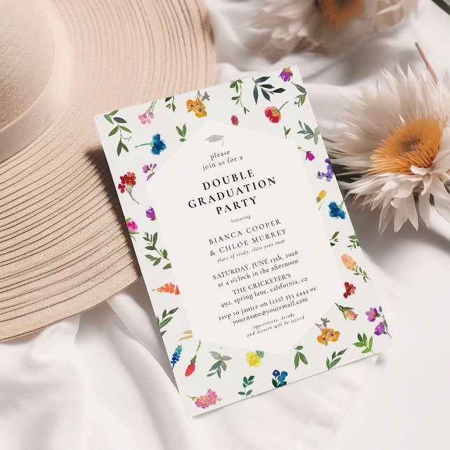 Bright Bold Dainty Floral Double Graduation Party Einladung (Von Creator hochgeladen)