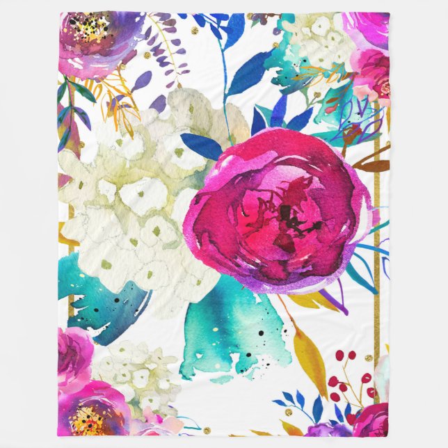 Bright Bold farbenfroh floral Modernes botanisches Fleecedecke (Vorderseite)