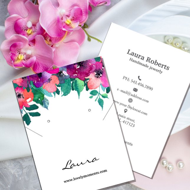 Bright & Bold farbenfrohe Florals Ohrausstellung Visitenkarte (Bright & Bold Colorful Florals earring display Business Card #zazzlefinds #zazzlemade #watercolor)