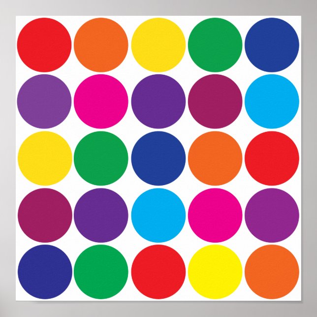 Bright Bold farbenfrohe Regenbogenkreise Polka Dot Poster (Vorne)