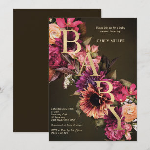 Bright Bold Floral Gold Baby Dusche Einladung