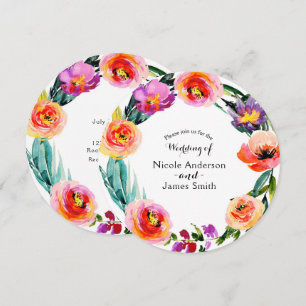 Bright Bold Floral Wreath Watercolor Wedding Einladung