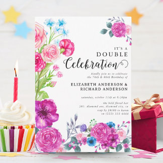 Bright & Bold Florals Doppelfeier Geburtstag Einladung
