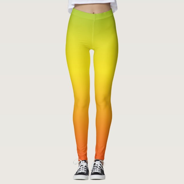 Bright Bold Orange Green Ombre Workout Leggings (Vorderseite)
