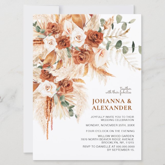 Bright Bold Terracotta Boho  Wedding  Einladung (Vorderseite)