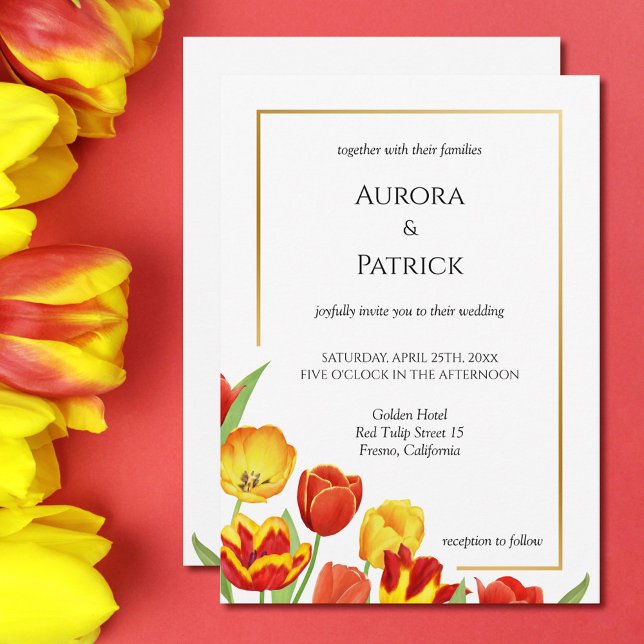 Bright & Bold Tulips White Spring Floral Wedding Einladung (Bright & Bold Tulips White Spring Floral Wedding Invitation)