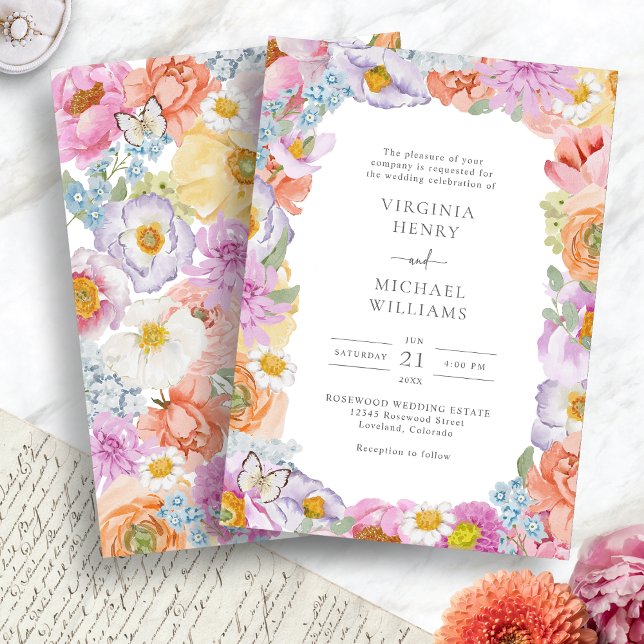 Bright Bold Watercolor Floral Wedding Einladung (Bright Bold Watercolor Floral Wedding Invitation by Painted Paperie
)