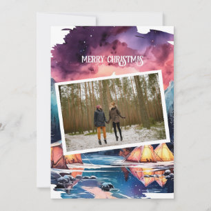 Bright Bold Winter Camping Couple Christmas Foto Feiertagskarte