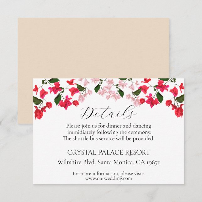 Bright Bougainvillea Blume Hochzeitskarte Begleitkarte (Vorne/Hinten)
