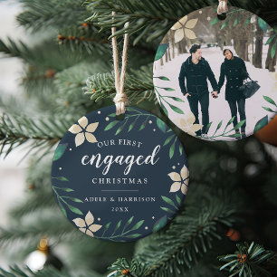 Bright Boughs   Erstes Verlobtes Foto zu Weihnacht Keramik Ornament