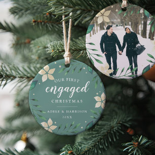 Bright Boughs Erstes Verlobtes Foto zu Weihnacht Keramik Ornament