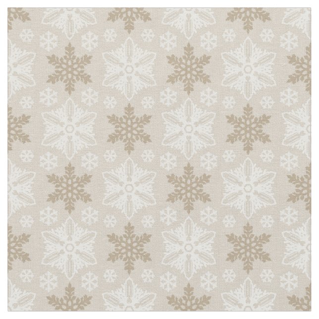 Bright Brown Tan Winter White Snowflake Muster Stoff (Nahaufnahme)