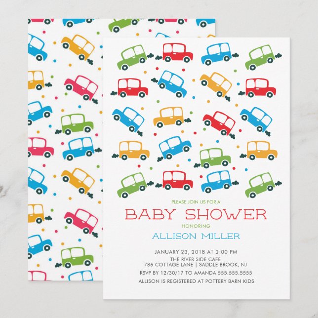 Bright Cars Oh Boy Baby shower Invitation (Devant / Derrière)