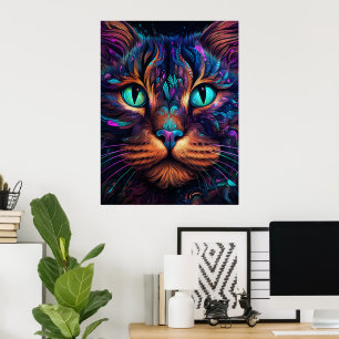 Bright Cat Face Print Poster Kunstwerk Mural