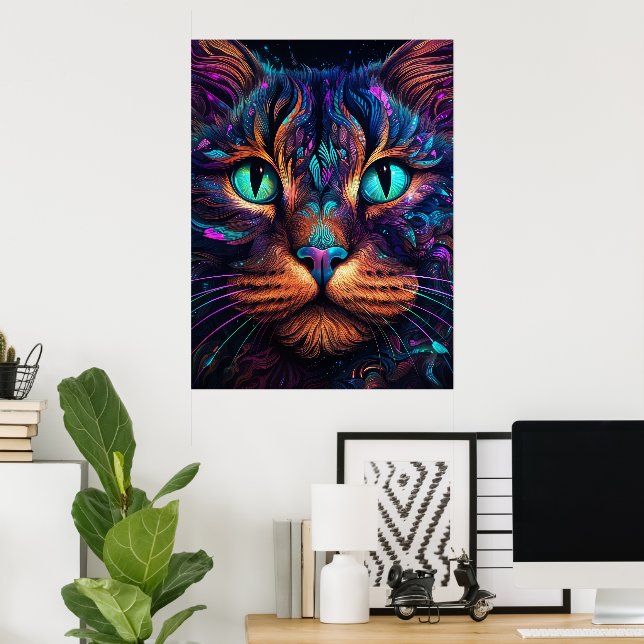 Bright Cat Face Print Poster Kunstwerk Mural (Heimbüro)