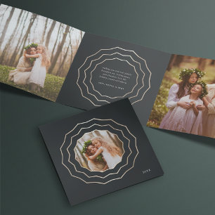 Bright Circle   Elegant Black & Gold Photo Dreifach Gefaltete Urlaubskarte