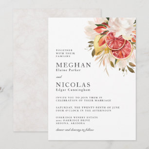 Bright Citrus Boho Tropical Floral Wedding Einladung