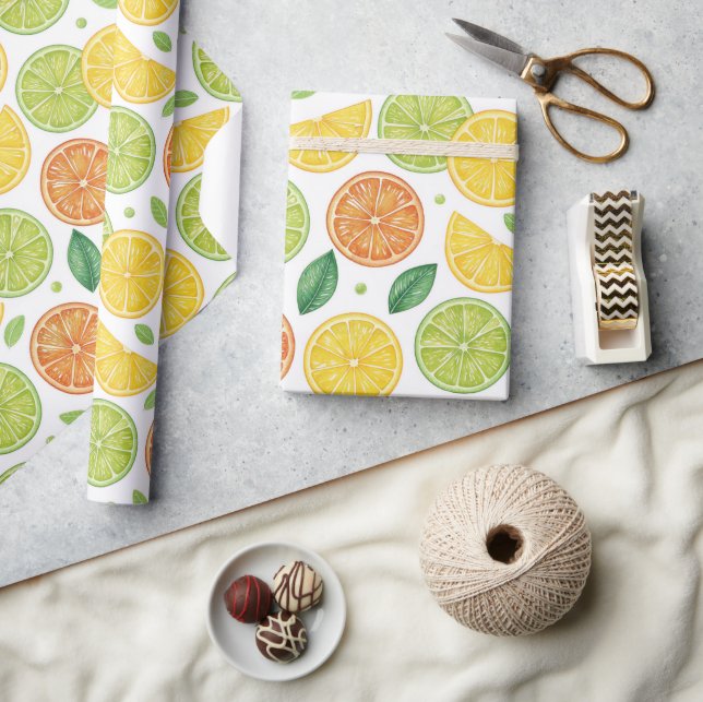 Bright Citrus Slice Pattern Gift Wrap Geschenkpapier (Kunsthandwerk)
