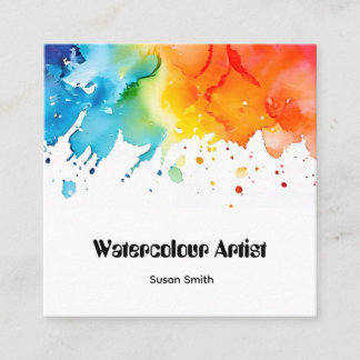 Bright Colorful Abstract Watercolor Art Square Bus Quadratische Visitenkarte