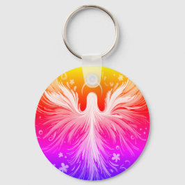 Bright Colorful Angel Design on a Round Key Chain Schlüsselanhänger