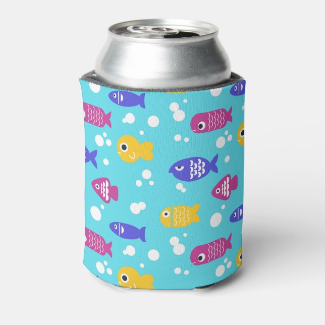 Bright Colorful Cartoon Fish Pattern Blue Dosenkühler (Kanne Rückseite)