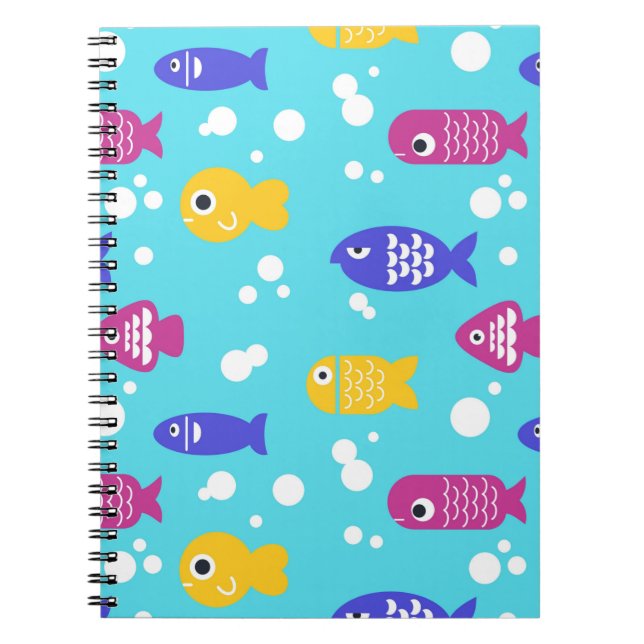 Bright Colorful Cartoon Fish Pattern Blue Notizblock (Vorderseite)