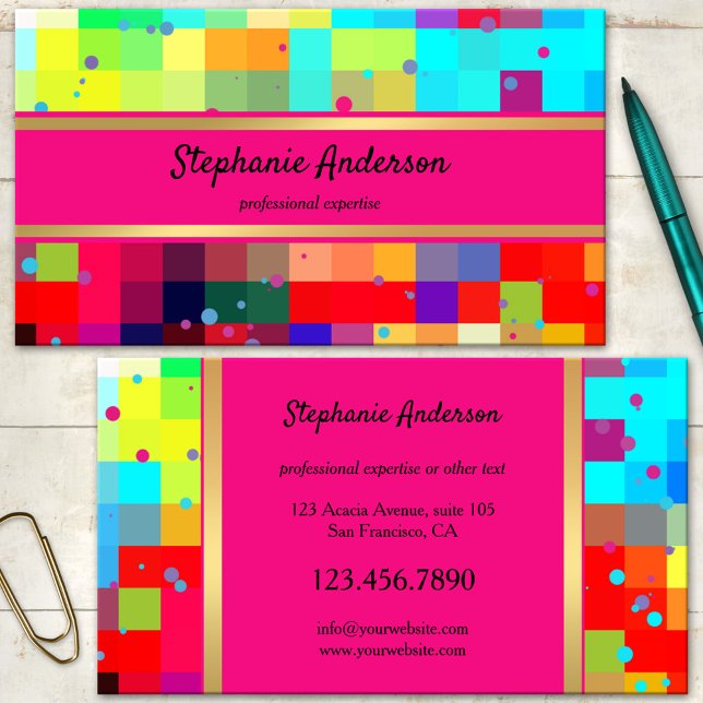Bright Colorful Confetti Abstrakt Visitenkarte (A colorful eye catching abstract business card featuring a checkered pattern with festive confetti )