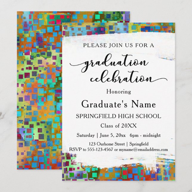 Bright Colorful Confetti Graduation Party Einladung (Vorne/Hinten)