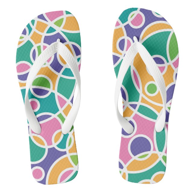 Bright Colorful Crazy Circles Pattern Flip Flops (Fußbett)