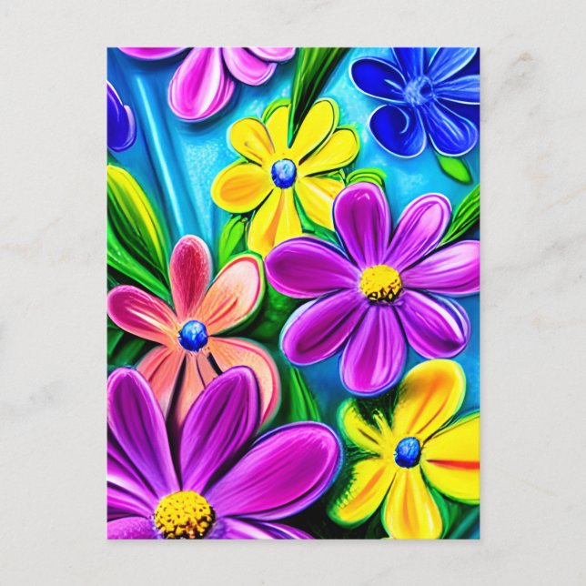 Bright Colorful Daisy Blume Postkarte (Vorderseite)