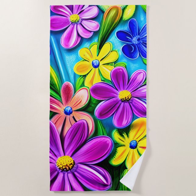 Bright Colorful Daisy Blume Strandtuch (Vorderseite)