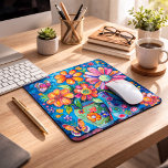 Bright Colorful Floral Mousepad<br><div class="desc">Bright Colorful Floral mouse pad Brighten any space or accessory with this colorful whimsical floral folk art design. Featuring vibrant abstract blooms, playful butterflies, and richly textured brushstrokes, this lively botanical design blends boho charm with modern artistic flair. The bold teal background enhances the saturated pinks, oranges, yellows, and purples,...</div>