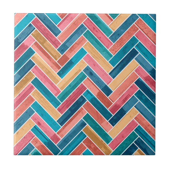 Bright Colorful Herringbone Pattern Fliese (Vorderseite)