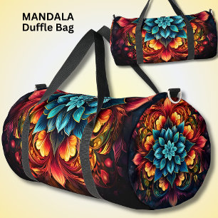 Bright Colorful Mandala Red Orange Aqua Duffle Bag