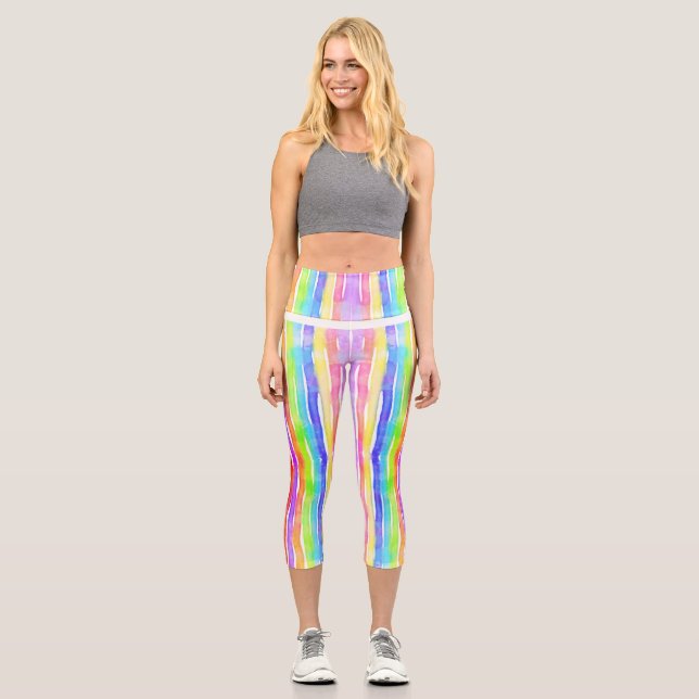 Bright Colorful Modern Striped Yoga Capri Leggings (Vorderseite)