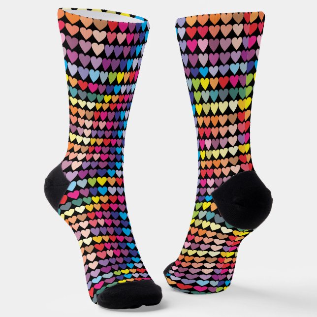 Bright Colorful Rainbow Hearts Pattern Socken (Gewinkelt)