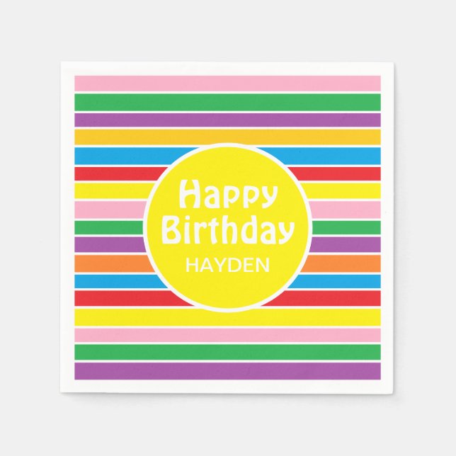 Bright Colorful Rainbow Striped Custom Birthday Serviette (Vorderseite)