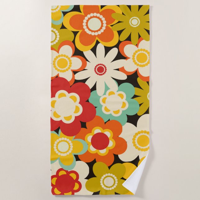 Bright Colorful Retro Cute Floral Pattern Strandtuch (Vorderseite)