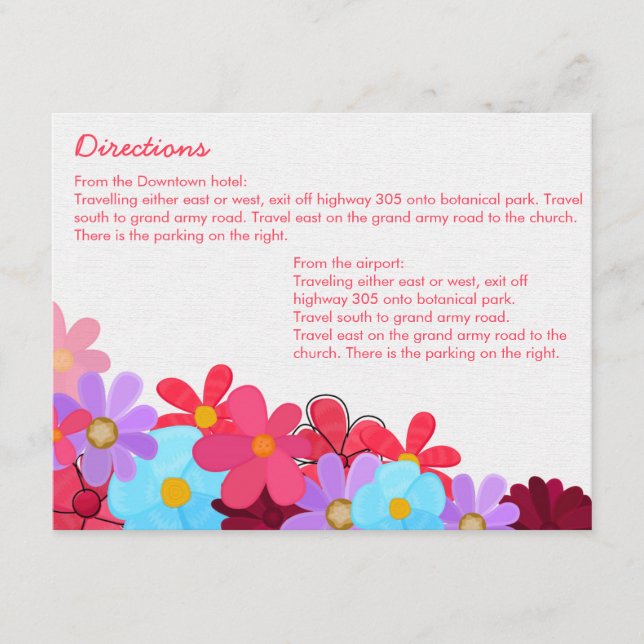 Bright & Colorful Weding Directions Card Begleitkarte (Vorderseite)
