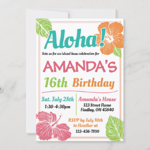 Bright Colors Island Luau Birthday Party Einladung