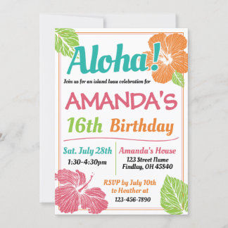 Bright Colors Island Luau Birthday Party Einladung