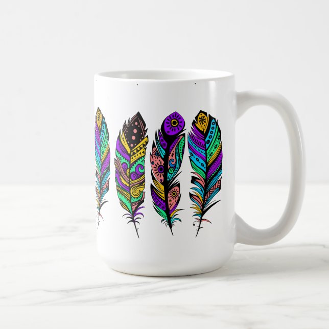 Bright Colors Tribal Federn Illustration Kaffeetasse (Rechts)